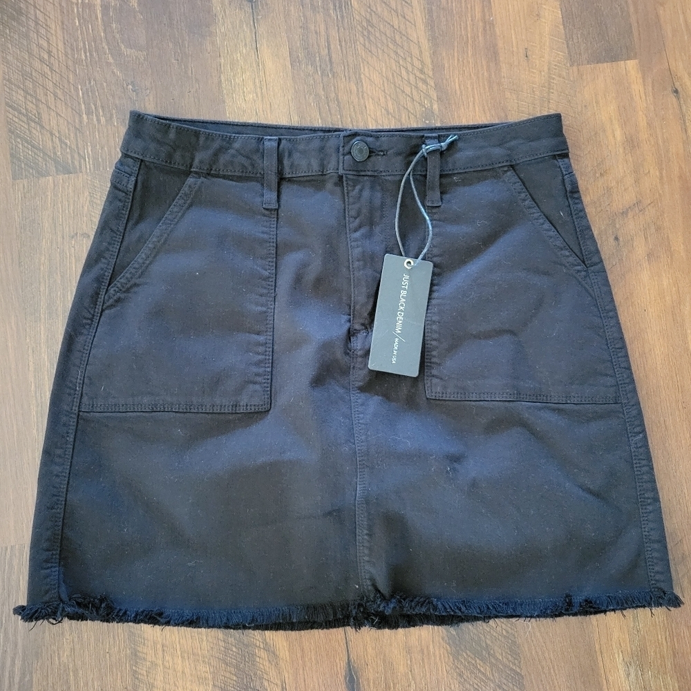 🔥 (5for$35) NWT JUST BLACK DENIM Black Raw Hem Mini Skirt Belt Loops